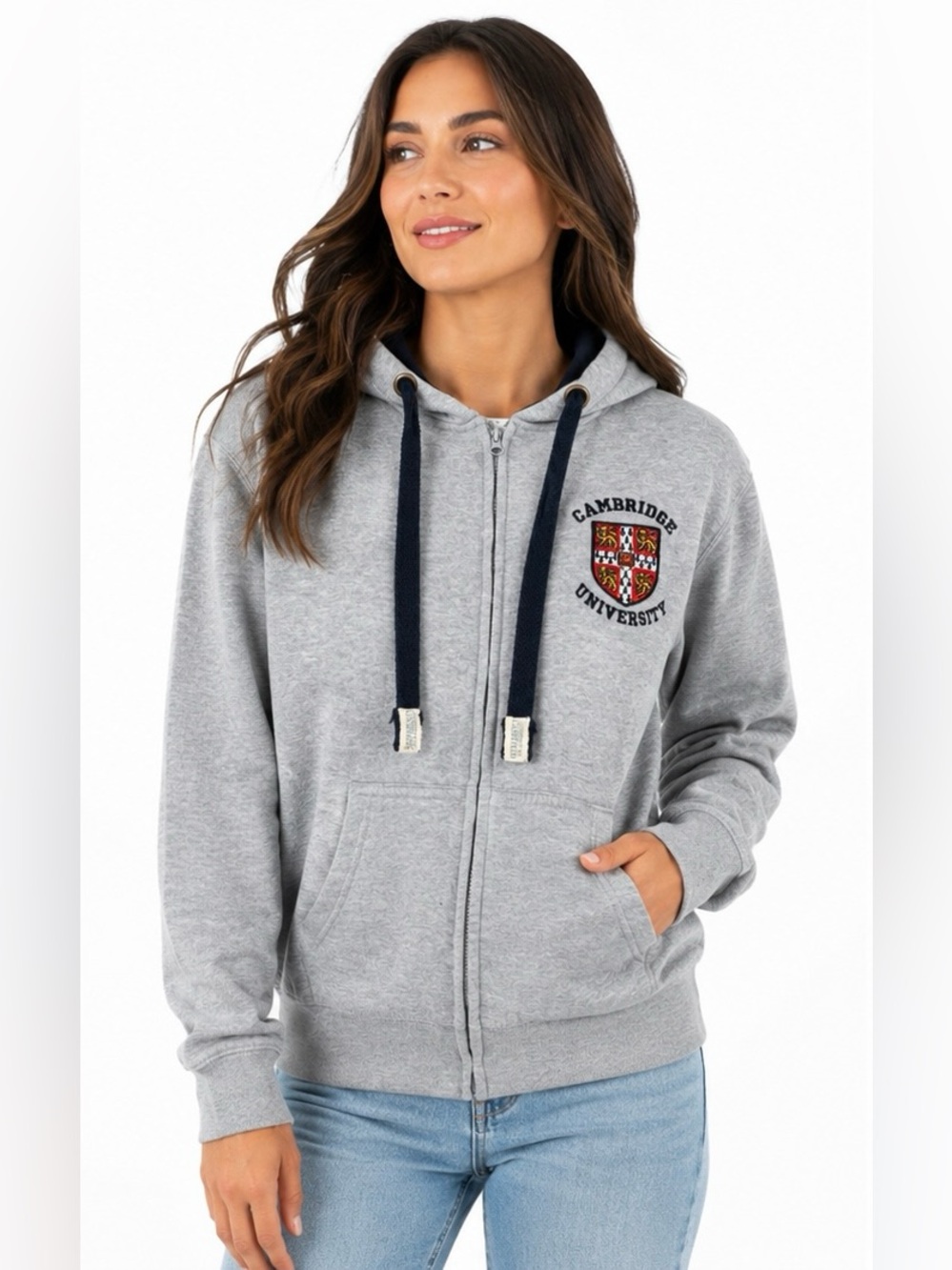 University of Cambridge Ryder & Amies Unisex Full Zip Crest Hoodie Gray Small